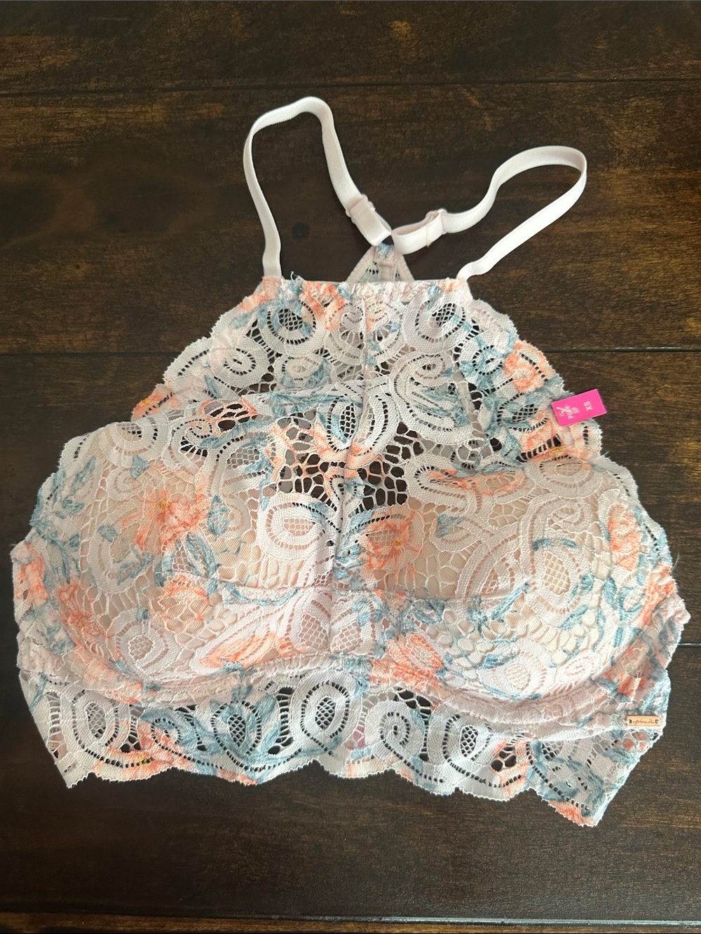 Vs Victoria’s Secret PINK Lace High-Neck Bralette in tie-dyed peach and blue XS